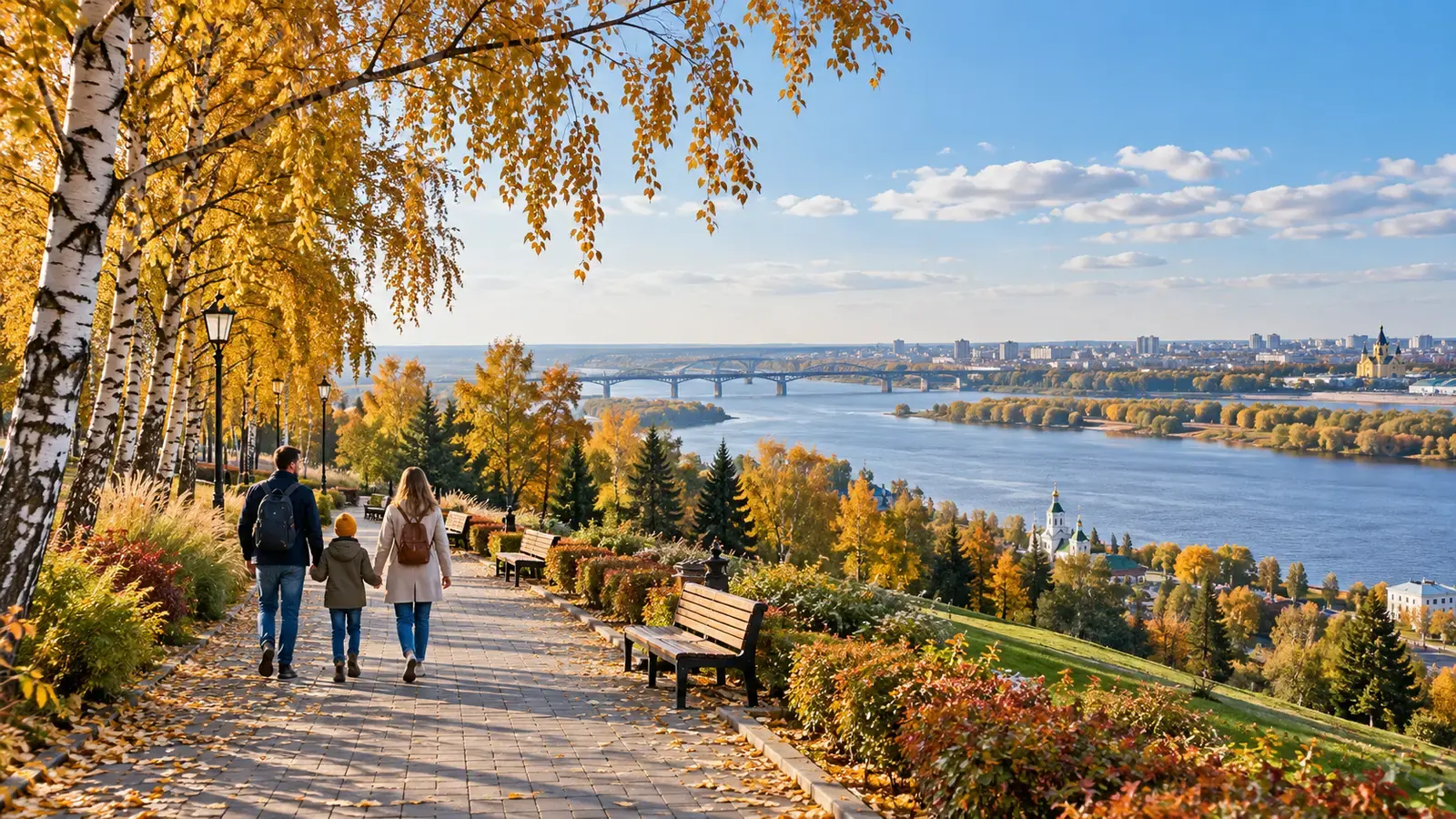 Семейная прогулка в Нижнем Новгороде — тематическая иллюстрация создана ИИ